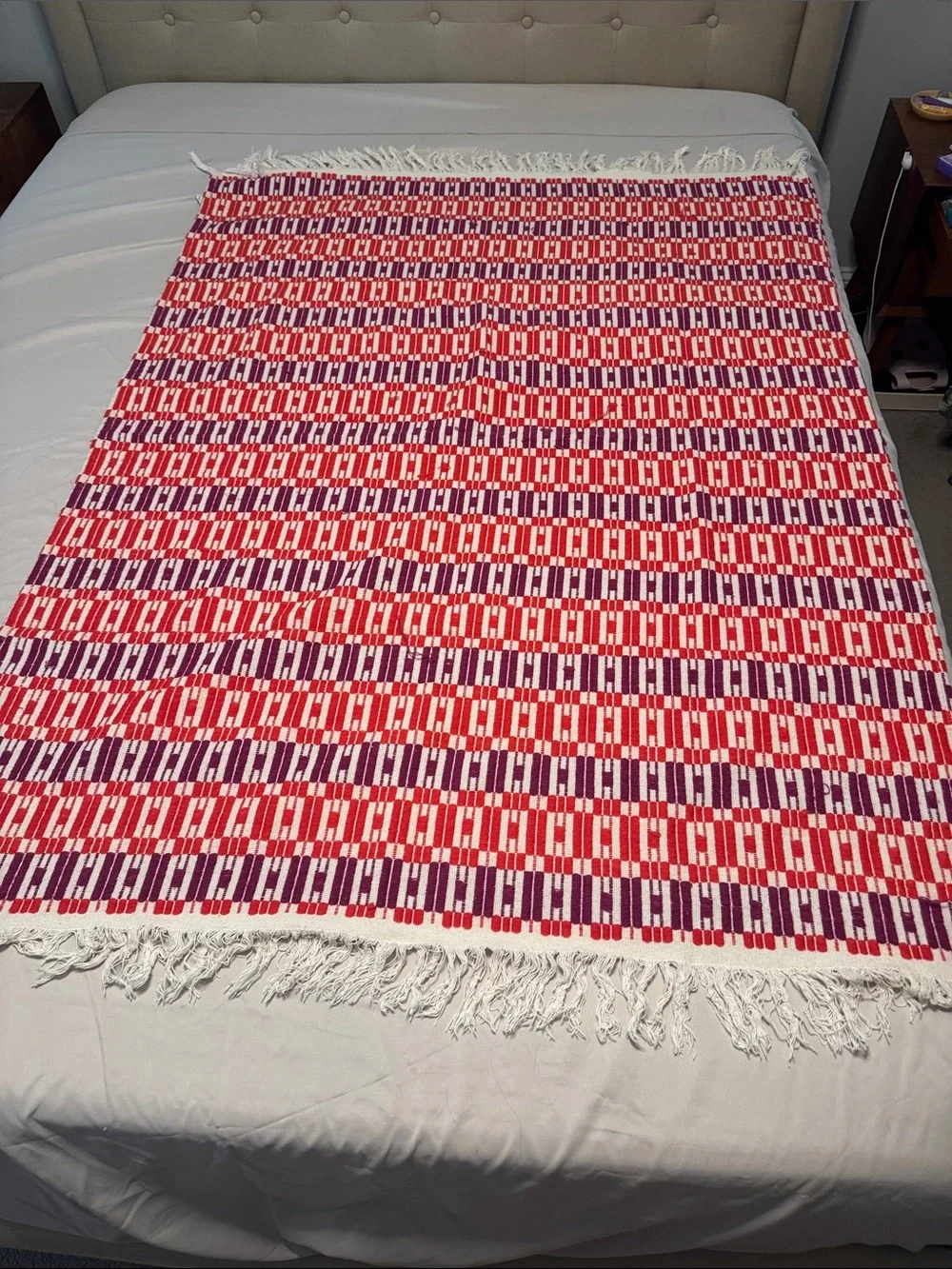 Handwoven Red and Purple Geometric Throw Rug